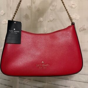kate spade Red Leather Shoulder Bag with Gold Chain Strap